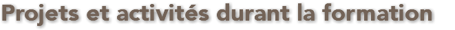 Projets et activités durant la formation